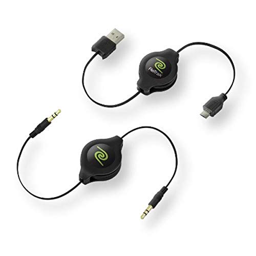 ReTrak Retractable Aux Cable and Micro USB Cable Value Pack, Black (ETCABLE35MIC5) - color: Value Pack, size: 5- Feet