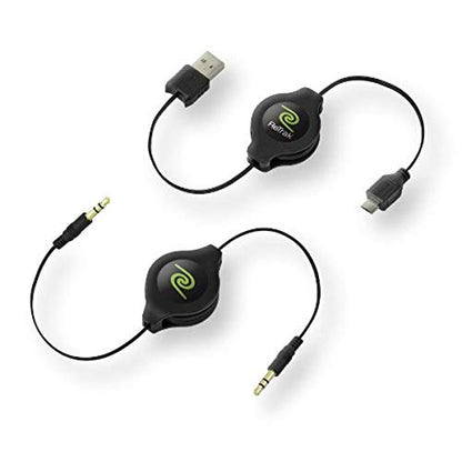 ReTrak Retractable Aux Cable and Micro USB Cable Value Pack, Black (ETCABLE35MIC5) - color: Value Pack, size: 5- Feet