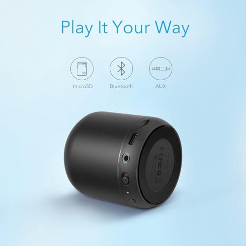 Soundcore Anker Mini, Super-Portable Bluetooth Speaker with FM Radio, 15H | 66 ft Bluetooth Range, Enhanced Bass, Noise-Cancelling Microphone for Leisure and Work Use