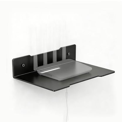 Floating Shelves Wall Mount, Drillable/No-Drill Wide Metal Shelves with Cable Hole - Carbon Steel Bracket for Router & Camera, Home Office Bedroom Storage Shelf (Medium) - size: Medium