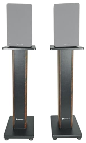 Rockville RHT28D Pair 28" Bookshelf Home Theater Speaker Stands, Dark Wood | 60 lb Capacity, Dual Top Platforms, MDF, Brass & Rubber Spikes, EVA Isolation Pads, Low Resonance - color: Dark Wood
