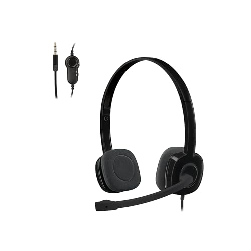 Logitech H151 Wired Headset Analog Stereo Headphones - Black | Analog headphones, rotating mic, 3.5 mm audio jack, in-line controls, compatible with PC, Mac, laptop, tablet, and smartphone