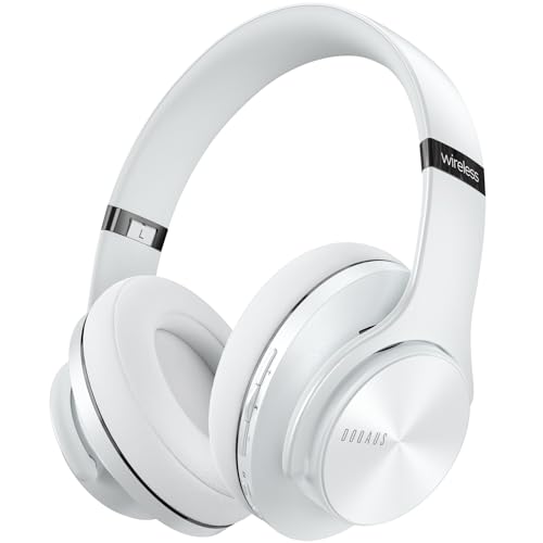 DOQAUS Bluetooth Headphones Over Ear, 90H Playtime, 3EQ Mode, with ENC Mic | Hifi Stereo Sound, Lightweight, Headphones Wireless with Soft Memory Foam Earpads, Deep Bass for Home Office Cellphone PC - color: White