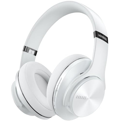 DOQAUS Bluetooth Headphones Over Ear, 90H Playtime, 3EQ Mode, with ENC Mic | Hifi Stereo Sound, Lightweight, Headphones Wireless with Soft Memory Foam Earpads, Deep Bass for Home Office Cellphone PC - color: White