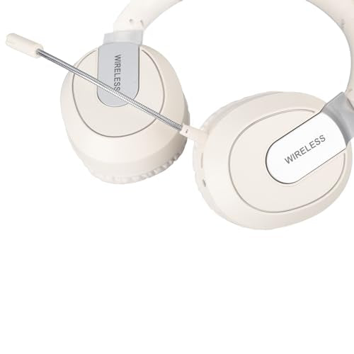 Sanpyl Foldable Gaming Headset with Detachable Microphone, Gaming & Mobile Headset, Portable Gaming Headphones, Noise Reduction Soft Cushion (Beige)
