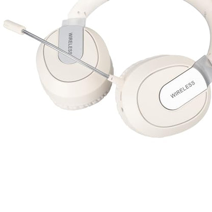 Sanpyl Foldable Gaming Headset with Detachable Microphone, Gaming & Mobile Headset, Portable Gaming Headphones, Noise Reduction Soft Cushion (Beige)