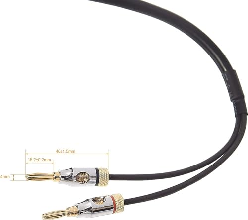 Amazon Basics Banana Plug 16AWG Speaker Cable Wire, CL2 Rated for in-Wall Use, Gold-Plated Banana-Tip Plugs (4mm), Oxygen-Free Copper, 6 Foot, Black - size: 6 Foot