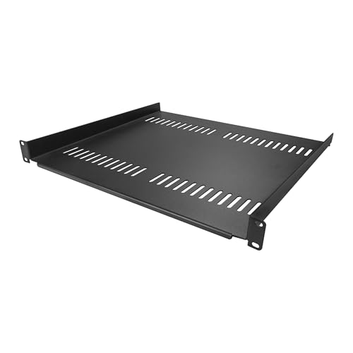 StarTech 1U Vented Cantilever Rack Shelf, 16in, 44lb/20kg (CABSHELF116V) | Universal vented rack mount tray, For 19in network equipment rack & cabinet, Heavy duty steel, 16in deep - size: 16", style: single