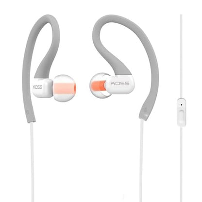 Koss KSC32iGry in-Ear Sport Clip Headphones, Microphone, Grey, Wired Plug | In-Line Microphone, Sweat Resistant, Lightweight - color: Gray