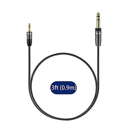 J&D 3.5mm to 6.35mm Stereo Audio Cable, 3.5 mm 1/8 inch Male TRS to 6.35 mm 1/4 inch Male TRS with Copper Shell Joint Nylon Braided Cable Compatible for iPhone, Amplifiers, 3 Feet - color: 3 Feet(0.9 Meter)