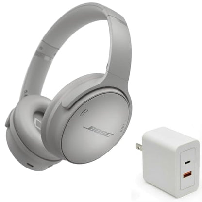 Bose QuietComfort Headphones Bundle with Fast Charger - Wireless Bluetooth Over-Ear Noise Cancelling Headphones with Mic, USB-C Charging, Deep Bass, Up to 24 Hours Playtime (Moonlight Grey) - color: Moonlight Grey