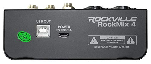 Rockville RockMix 4 Channel USB Recording Mixer Bundle with 2 RMC-XLR Mics | +48V Phantom Power, 48kHz/16-Bit, 2-Band EQ, XLR/TRS Combo Inputs, 3.5mm Aux, Bus Powered, 2 XLR Cables, Streaming, 3-Items