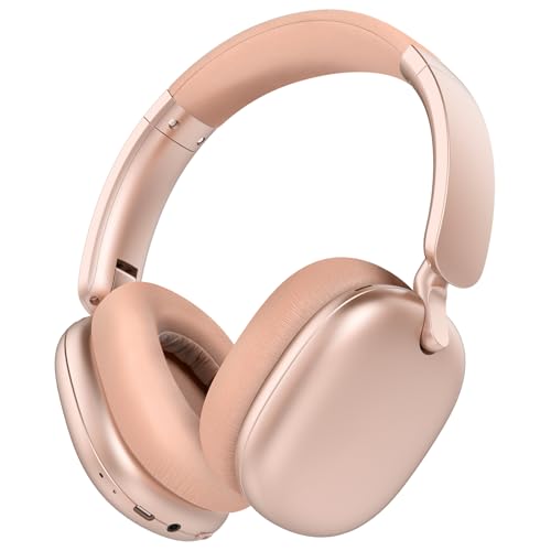 C6 Active Noise Cancelling Headphones, Wireless Over Ear Bluetooth Headphones, 60H Playtime, Lightweight Folding Deep Bass Comfort Fit Ear Cups Headset with Mic for iPad/PC/Home Rose Gold - color: Rose Gold