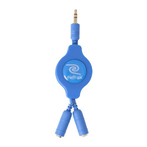 ReTrak Retractable Headphones Splitter, Blue ( ETCABLESPLBU) - color: Blue