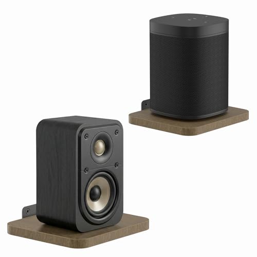 Aiweiwa Small Speaker Shelf Wall Mount Pair, 5.3" x 6.7" Adjustable Rear Speaker Wall Mount Shelves for Small Surround Sound Speakers, Wooden Floating Speaker Wall Shelves, Up to 7 lbs Per Shelf
