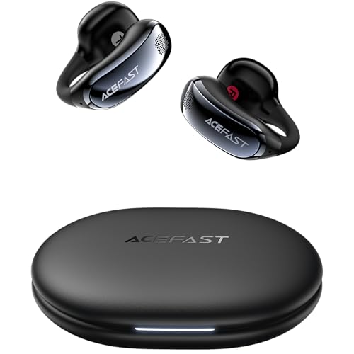 ACEFAST AceClip Pro Open-Ear Earbuds, Wireless Clip-On Earbuds with 3× Larger Drivers, Outdoor Boost Mode, AI Noise Cancelling Calls, 28H Playtime, IP55 Waterproof, App & Click Control, Lightweight - color: Black
