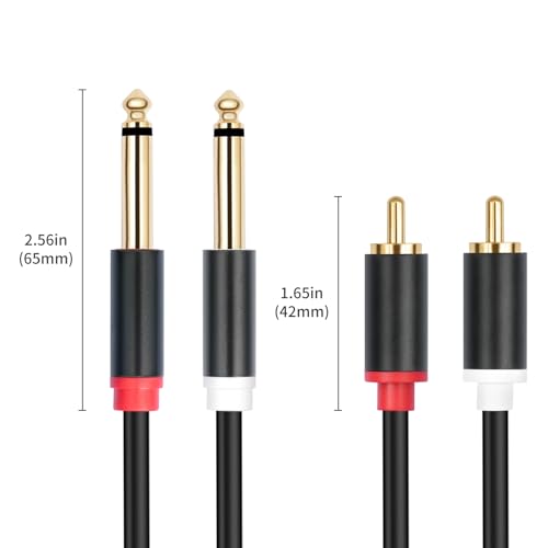 Dual 1/4 TS to Dual RCA Stereo Audio Interconnect Cable 5FT, Gold Plated Copper Shell Heavy Duty 2X6.35mm Male TS to 2 RCA Male Adapter Cable - size: 5FT