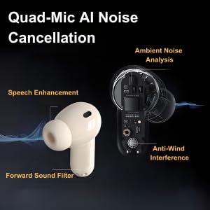 TINGER in-Ear ANC Wireless Earbuds, 35dB Active Noise Canceling Bluetooth Headphones, 24H Playtime Hi-Fi Bass Earphones with IPX4 Waterproof, Built-in Mic for Travel Workout - color: Beige