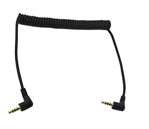 Coiled Stereo Audio Cable, (1PCS) 90 Degree Right Angle 3.5mm Male to Male Jack 4 Pole TRRS Extension Aux Audio Coiled Spiral Cable(TRRS M/M)
