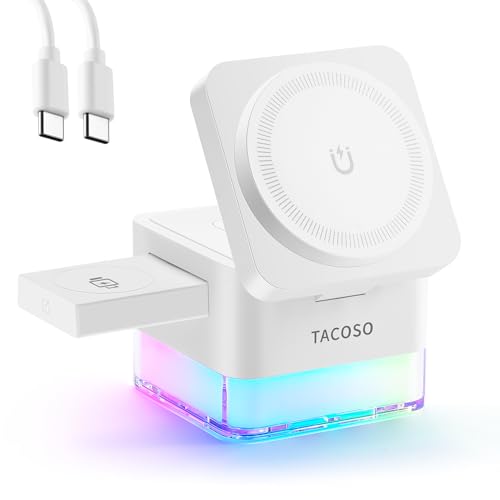 15W Wireless Charger 3-in-1 Apple Charging Station with Night Light | Magnetic Charger, Foldable Cube Design for iPhone, Watch & AirPods, Portable Charging Dock for Desk, Home & Travel, White - color: White