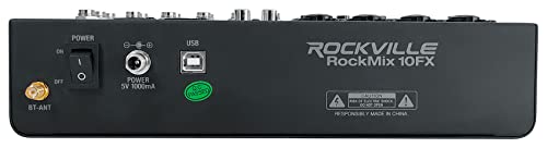 Rockville ROCKMIX 10FX USB Mixer/Interface with Mics and Headphones | USB Interface, 4 RCM PRO Condenser Mics, 4 PRO-M50 Headphones, 4 RDTS Stands, RHPA4 Headphone Amp, 6' TRS Cable, 15-items
