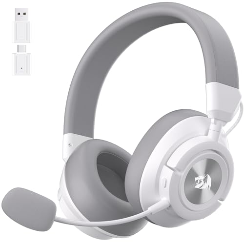 Redragon H889 Wireless Gaming Headset, 4-in-1 (2.4G/BT/USB/3.5mm), 51H Battery & Play-While-Charging, 7.1 Spatial Audio & 53mm Drivers, Detachable Mic, Multi-Platform Headphone for PC/PS5/NS/Mobile - color: White