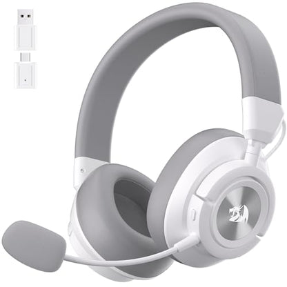 Redragon H889 Wireless Gaming Headset, 4-in-1 (2.4G/BT/USB/3.5mm), 51H Battery & Play-While-Charging, 7.1 Spatial Audio & 53mm Drivers, Detachable Mic, Multi-Platform Headphone for PC/PS5/NS/Mobile - color: White