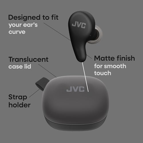 JVC Gumy Premium True Wireless Earbuds Noise Cancelling, Bluetooth 5.4 Headphones 26H Battery, ANC Ambient Mode, Gaming Low Latency, USB-C Case - color: Black