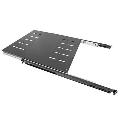 GlobalRack 1U Sliding Shelf,23.75-34" Adjustable, Double-Sided, Soft-Close | 1U Sliding rack | rack drawer | Quiet steel ball bearing slides | Soft-close damping | Supports 240 lbs | Heavy-gauge steel - size: 550A