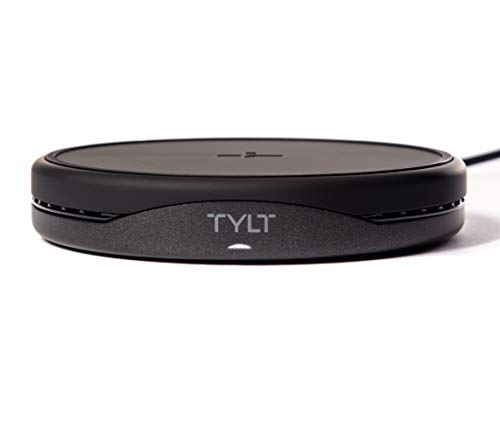 TYLT Crest Round Wireless Charger, Universal Fast Wireless Charging Pad, QI Certified 10w Max Compatible with Apple iPhones, Samsung Galaxy Phones, Wireless Buds and Other QI Capable Devices| Black
