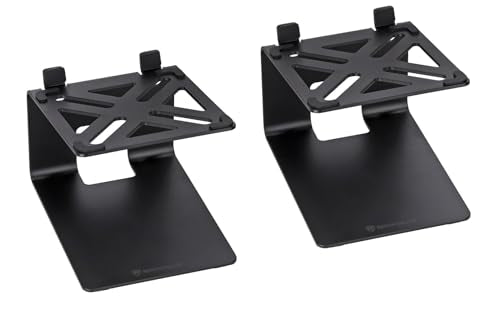 Rockville SR4 Speaker Riser Stands for 4" Desktop Speakers, Black, Pair | For Monitors, 5-Degree Tilt, 3mm Steel, 30 lb Capacity, Anti-Slip De-Coupling Pads, C-Shaped, 5" Height