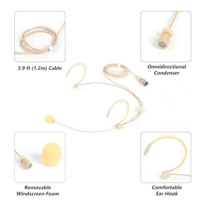 Headworn/Headset Microphone Wired, Dual Over-Ear Headset Mic, Condenser Headset Mic Compatible with Audio Technica Microphone Wireless Systems, Ideal for Lectures, Actors, Theater - Beige - size: Hirose 4 Pin Plug