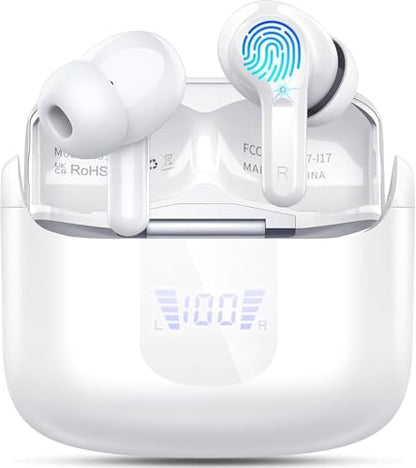 Ordtop Wireless Earbuds, 2026 Bluetooth 5.4 Headphones NEW Ear Buds, White - color: White