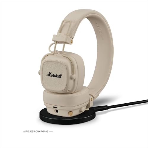 Marshall Major V Wireless On-Ear Bluetooth Headphones - 100+ Hr Playtime | Detachable Audio Cable | Microphone for Calls | Lightweight, Foldable Design for Travel - Cream - color: Cream