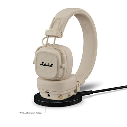 Marshall Major V Wireless On-Ear Bluetooth Headphones - 100+ Hr Playtime | Detachable Audio Cable | Microphone for Calls | Lightweight, Foldable Design for Travel - Cream - color: Cream