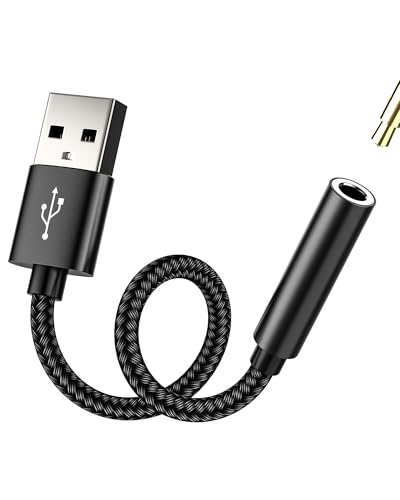 USB to 3.5mm Jack Audio Adapter Aux Headphone Interface Pc Sound External Plug Phone Car Microphone Computer Auxiliary Splitter Port for iPhone Headset Cable Adaptor Compatible for Samsung