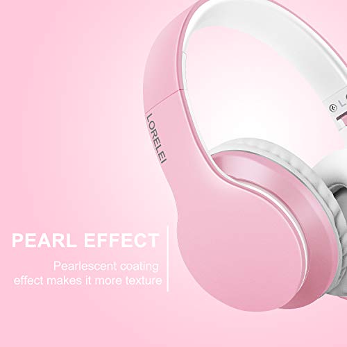 LORELEI X6 Over-Ear Headphones with Microphone, Lightweight Foldable & Portable Stereo Bass Headphones with 1.45M No-Tangle, Wired Headphones for Smartphone Tablet MP3 / 4 (Pearl Pink) - color: Pearl Pink