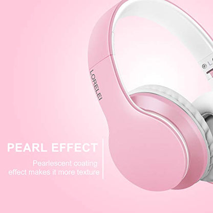 LORELEI X6 Over-Ear Headphones with Microphone, Lightweight Foldable & Portable Stereo Bass Headphones with 1.45M No-Tangle, Wired Headphones for Smartphone Tablet MP3 / 4 (Pearl Pink) - color: Pearl Pink