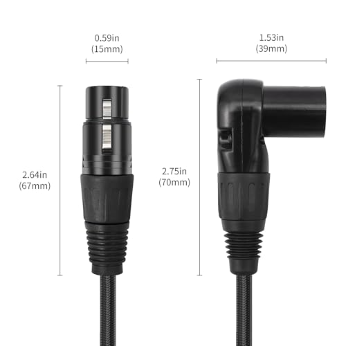 Adjustable 90 Degree XLR Male to Female Microphone Cable Right Angle XLR Cable for Mixing Console 1FT 2pcs