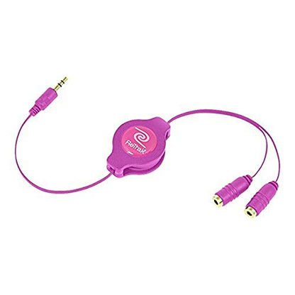 ReTrak Retractable Headphones Splitter, Pink (ETCABLESPLPK ) - color: Pink
