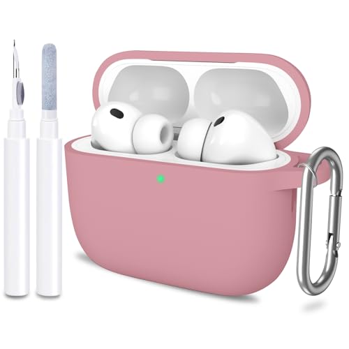 for AirPods Pro 3 Case Cover, Protective Soft Silicone with Keychain Cleaning Pen for Women Men for Apple AirPods Pro 3rd Generation Case(2025), Front LED Visible, Bean Pink - color: D-Bean Pink