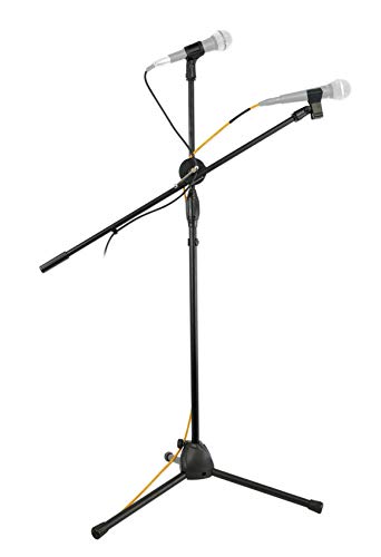 Rockville GIGSTAND Dual Metal Microphone Stand with (2) Mic Clips, 26.37” Detachable Boom Arm, Adjustable 31"-55" Height, Foldable Tripod Base