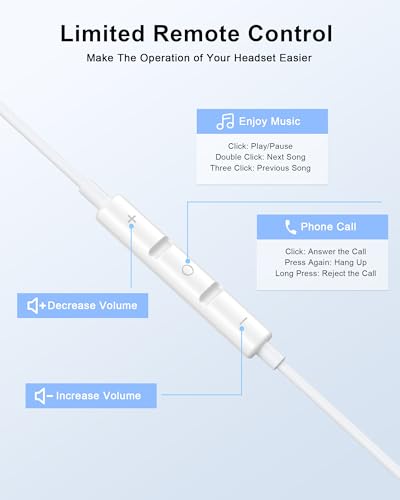 2 Pack [Apple MFi Certified] Wired Headphones for iPhone 14 13 12 Pro Max | 2Pack Wired Earbuds with Built-in Mic & Volume Control HiFi Stereo Nosie Reduction Earphones for iPhone 14 13 12 11 XS XR X 8 - color: LWhite