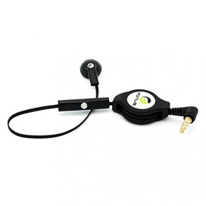 Retractable Headset Mono Hands-Free Earphone w Mic Single Earbud Headphone Wired [3.5mm] [Black] for Motorola Moto G4 - Motorola Moto G5 Plus (XT1687)