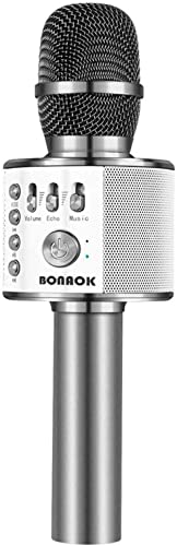 BONAOK Bluetooth Karaoke Microphone, Portable Mic for Adults Kids | Bluetooth 5.0, Echo Mode,Built-in Speaker, SD Card, for iPhone iPad, Handheld,Home Karaoke,Party,Gifts - color: Space Gray