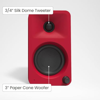 Kanto ORAMR 100W Powered Reference Desktop Computer Speakers with Bluetooth 5.0 and USB-C Input | Bi-Amplified | 100 Hz Automatic Crossover | Reference Quality Sound | Pair | Red - color: Red, size: 3" Woofer - 100 Watts
