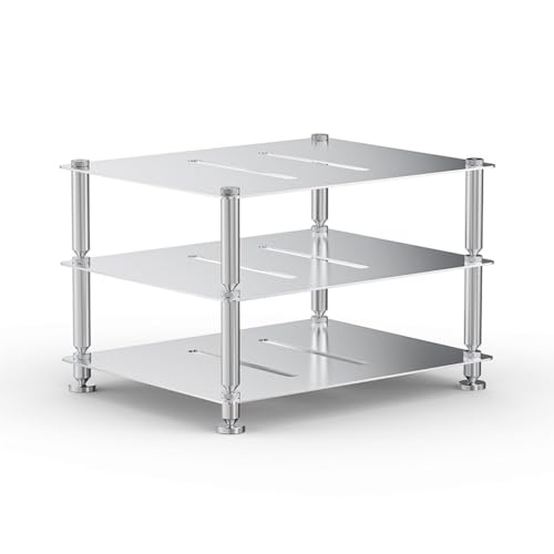 Aluminum Audio Rack Stand 3 Tier Desktop HiFi Shelf for Amplifier, Ventilated Modular Storage Rack, Small Audio-Video Media Cabinet(Silver) - color: Silver