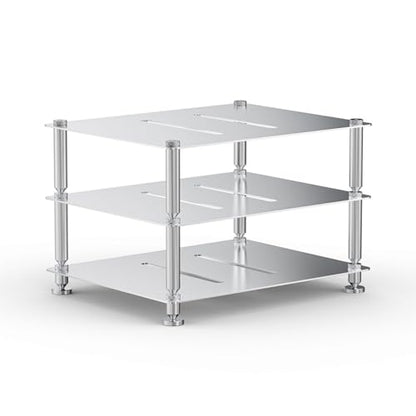 Aluminum Audio Rack Stand 3 Tier Desktop HiFi Shelf for Amplifier, Ventilated Modular Storage Rack, Small Audio-Video Media Cabinet(Silver) - color: Silver