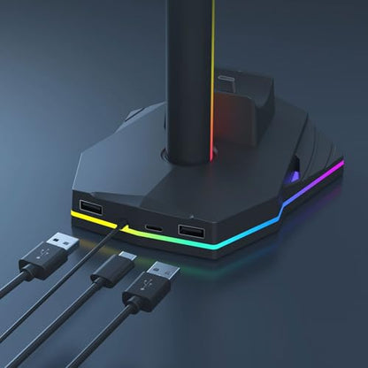 3 in 1 Controller Stand, RGB Headset and 2 Pro Controller Holder with 2 USB .0 Ports and 1 USB C Port, for Gaming Accessories Organization and Charging