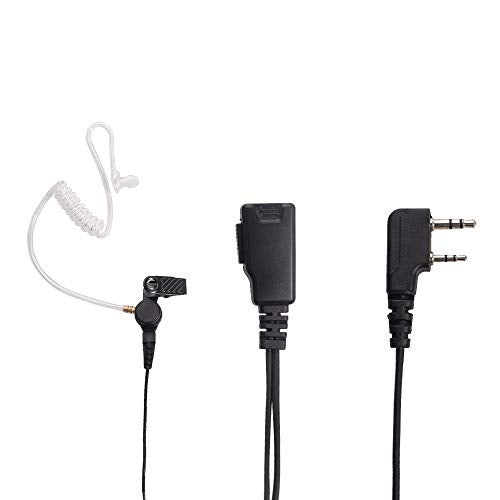 2-Pin Acoustic Tube Earpiece Compatible with TK-3107 UV-5R 2-Pack | PTT Mic, Comfort, Hands-Free, Lightweight, Covert, Surveillance Headset, Kenwood Baofeng BF-888S UV-82 TK-2107 TK-3207
